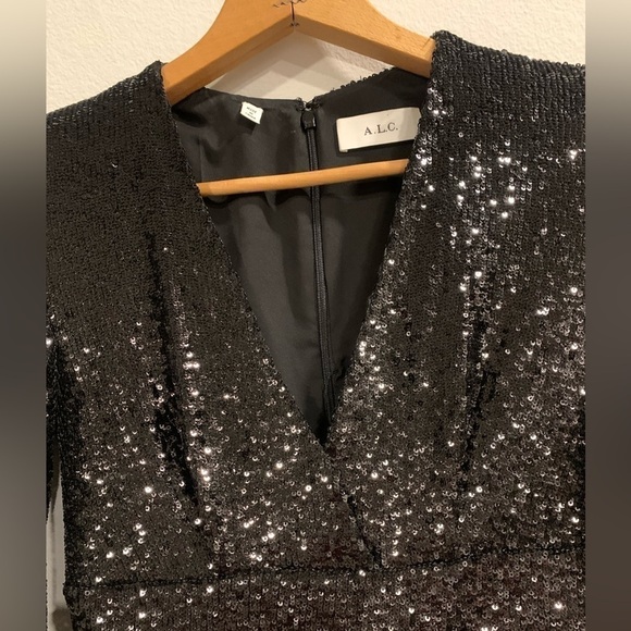 A.L.C. Mara Sequined Long Sleeves Mini Cocktail Dress In Black Size 4 ($595) - Picture 4 of 9